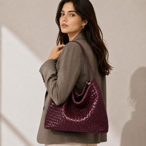 Image of Suede Woven Tote Bag for Women, Hobo Shoulder Bag for Work Travel
