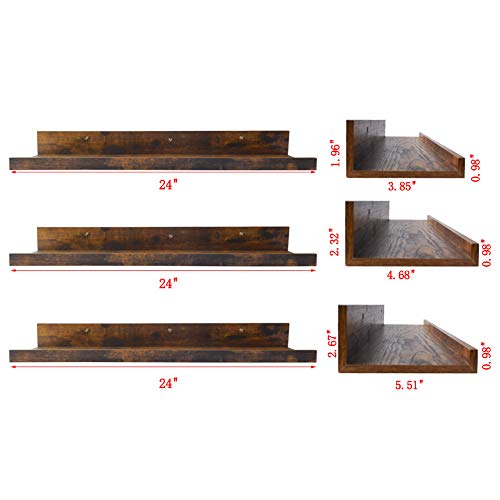 Giftgarden 24 Inch Floating Shelves Wall Mounted Set of 3, Rustic Large Wall Shelves Picture Ledge Shelf for Bedroom Living Room Bathroom Kitchen, 3 Different Sizes - Image 4