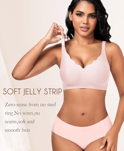 Image of DOCUMO Bras for Women Scalloped No Underwire Wireless Seamless Bra with Lift and Support Soft Bralettes with Bra Extender