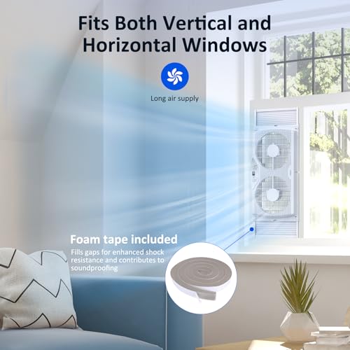 Image of shinic Twin Window Fan, 9-Inch Blades Reversible Airflow, Thermostat Control, 3 Speeds, 3 Functions, 23.8 inch-37 inch Expandable Width, Window Exchaust Fans for Home Bedroom, ETL Certified