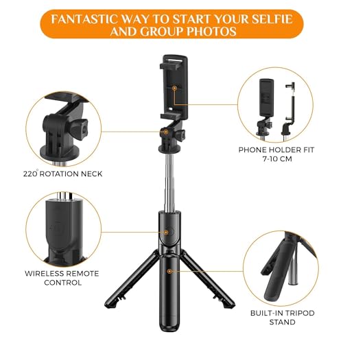 Image of 28 Inch Selfie Stick Tripod Stand, 3-in-1 Multifunctional Design with Bluetooth Remote for Makeup, Selfie & Photoshoot.