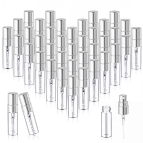Zhehao 50 Pcs Mini Spray Bottles, Perfume Bottle, Silver Cap, 3 Ml