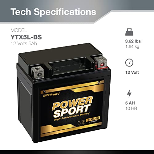 ExpertPower 12v5ah YTX5L-BS Replacement (5Ah, 12v, Sealed) Maintenance Free Battery