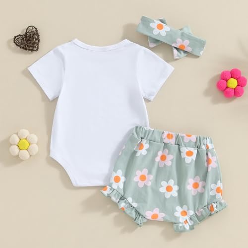 Newborn Baby Girl Clothes Mama's Girl Short Sleeve Romper Flower Ruffle Shorts Headband Set 3Pcs Summer Outfits4