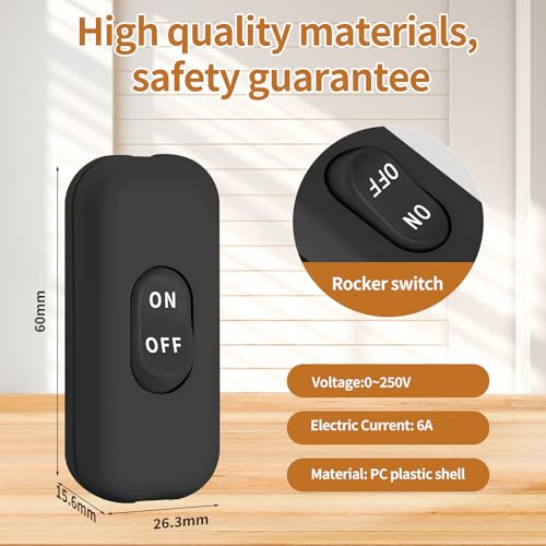 Schalter Lampe, 2 Stück Schnurschalter, 6A 250V Zwischenschalter, Schnurschalter 2-3 Polig, Kabelschalter, Lampenschalter für alle Arten von Elektrischen Lampen Tischlampen(Schwarz)
