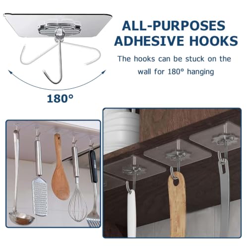 Image of 24 Pack Self-Adhesive Non-Slip Wall Hooks Sticky Hook for Kitchen Bathroom Clothes Office Hanger for Hanging Coat Cloth Towel Key Decorations
