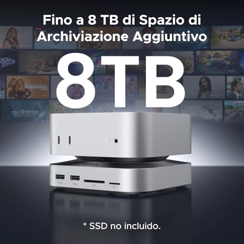 Docking Station Compatibile con Mac Mini M4 e M4 Pro Hub USB C Supporto con Alloggiamento M.2 NVME SSD DisplayPort 4K 240Hz 144Hz USB 3.2 4A1C 10Gbps SD TF Slot 3.5mm Aux - Hub USB - Immagine 2