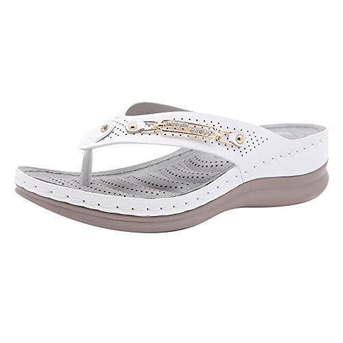 Slip Wedge Crystal Flops Shoes On Slippers Vintage Women Flip Hollow Out Summers Women's Slipper Thin Flip Flops for Men (White, 7.5)