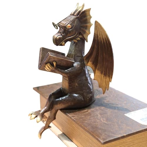 Dragon Reading Book Statue - Resina Reading Libro de escultura de dragón, decoración de jardín al aire libre, adorno de escritorio en casa, regalos coleccionables para amigos de la familia