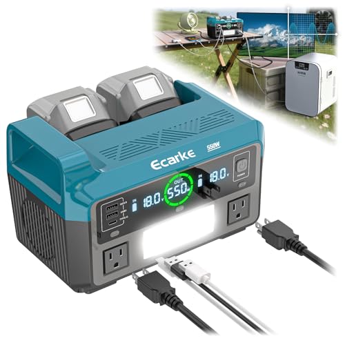Image of Ecarke 550W Portable Power Inverter Compatible with Makita 18V Battery, DC 18V to AC 110V Pure Sine Wave Power Station 2 AC Outlets,2 USB-A&1 USB-C 20W, 600LM LED Outdoor Emergency Use(No Battery)