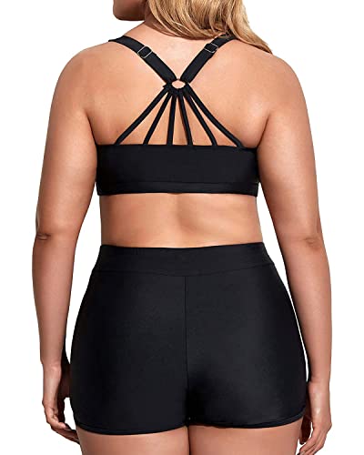 Image of Holipick Women Plus Size Swimsuits - Athletic 3 Piece Tankini with Shorts