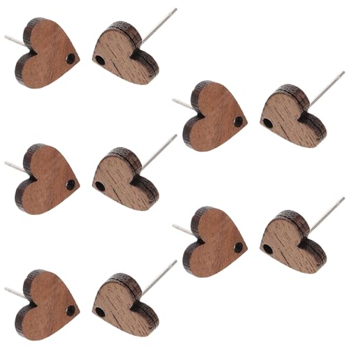 DOITOOL Clous D'oreilles en Bois Forme Cœur Minimaliste Géométrique, Léger Alliage, 10pcs pour Création de Bijoux DIY et Accessoires Artisanaux
