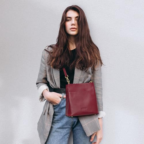 Image of Kattee Leather Handbags for Women 2026, Soft Shoulder Tote Crossbody Purses Bucket Bags with 2 Detachable Straps