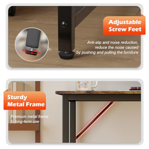 Image of PayLessHere | 47 Inch Computer Desk | Vintage | Office Desk with Metal Frame, Adjustable Feet | Water-Resistant, Scratchproof Surface | Sturdy Writing Table for Home Office or Study | Pack of 1