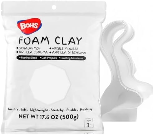 BOHS White Modeling Foam Clay Lite - 500 Grams, Squishy,Soft, Air...