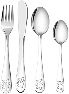 4PCS Kids Cutlery Flatware, Stainless Steel Bear Toddler Utensils Children's Cutlery Set Incudes 2 x Spoons, 1 x Forks, 1 x Knives