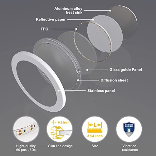 Image of VST Under Cabinet Mini Panel Lighting 6PCS 3.94inch 12V 2.5W(Total 15W) with Wireless Dimmer Switch, Surface Mount Puck Light for Kitchen Van Truck Car Galley Downlight (Round White 4000K)