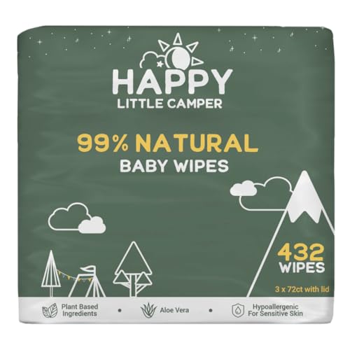 Image of Happy Little Camper Natural Baby Wipes Unscented - Hypoallergenic & Chlorine-Free Wet Wipes with Aloe Vera, Chamomile and Pomegranate Extract - Gentle on Sensitive Skin - 432 Count