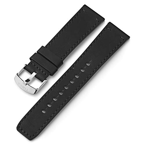 Timex 22mm Genuine Leather Quick-Release Strap ? Black Matte with Silver-Tone Buckle