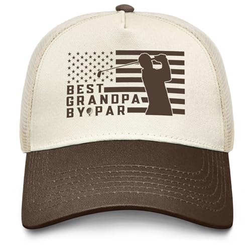 Image of Over Par and Under The Influence Golf Hat - Funny Golf Gag Gifts for Men & Dad | Adjustable Vintage Trucker Baseball Cap
