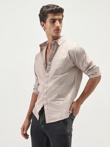 Image of Urbano Fashion Men's Cotton Full Sleeve Regular Fit Casual Solid Slub Shirt with Spread Collar