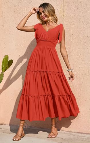 Image of PRETTYGARDEN Women's Cross Neck Summer Sleeveless Tiered Maxi Dress Beach Tie Strap Smocked Long Dresses Pleated Sundress