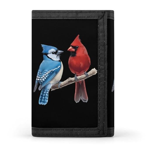 Blue Jay Bird Cardinal Custom Trifold Wallet Front Pocket Credit Card Holder with Coin Purse for Men Women Travel Gifts