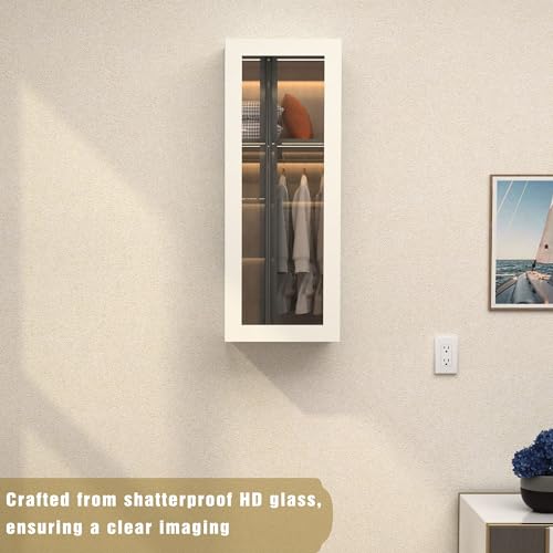 Facilehome Wall Mount Ironing Board Cabinet, Built in Swivel Ironing Board Folding with Storage & Mirrored Door, White