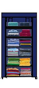 RAXON WORLD - Multipurpose|Collapsible Wardrobe|Book case|Cupboard Closet|Organizer for Clothes|Storage Rack for Kids|Chappal Stand|Office and Home use|6-Layer (Dark Blue, Metal)