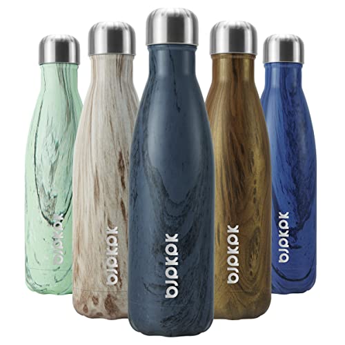 Image of BJPKPK 17 oz Insulated Stainless Steel Water Bottles Cola Shape Water Bottles for Travel,Wood Graphics Prussian Blue