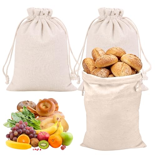 Varenzya 3 Piezas Bolsa de Pan con Cordón 30x40 cm, Bolsas para Pan de Lino, Multifuncional Bolsas de Almacenamiento de Pan, Bolsas de Pan Reutilizables, para Nueces, Frutas, Granos