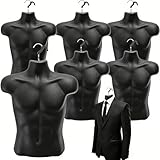 Noamus 6 Pack Male Mannequin Torso, Shapely Dress Form with Hanging Hook, T-Shirt Display Hollow Back Body, Shatterproof Rounded Waist Mold for Craft Shows, Photos Design, Clothing Sewing, Black