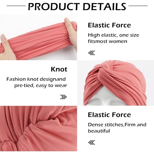 XEPST 4 Pieces Turbans for Women, Soft Pre Tied Knot Turban Head Wraps Chemo Headwear Pleated Beanie Cap Sleep Hat2