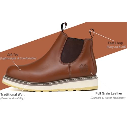 HANDROCK Slip-on Soft Toe Work Boot for Men, SURETRACK Leather Slip Resistant Durable Breathable Work Boot 849853