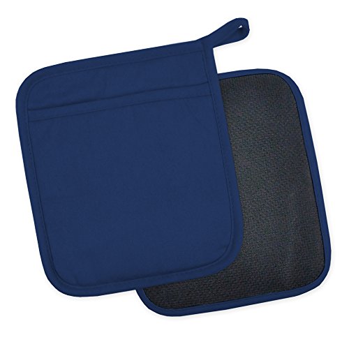 DII CAMZ33413 Cotton Machine Washable Heat Resistant Everyday Kitchen Basic Neoprene Pot Holder, Nautical Blue