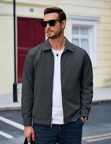 Image of MAGCOMSEN Men's Lightweight Jackets Full Zip Up Laydown Collar Jacket Light Work Windbreaker with Zip Pockets