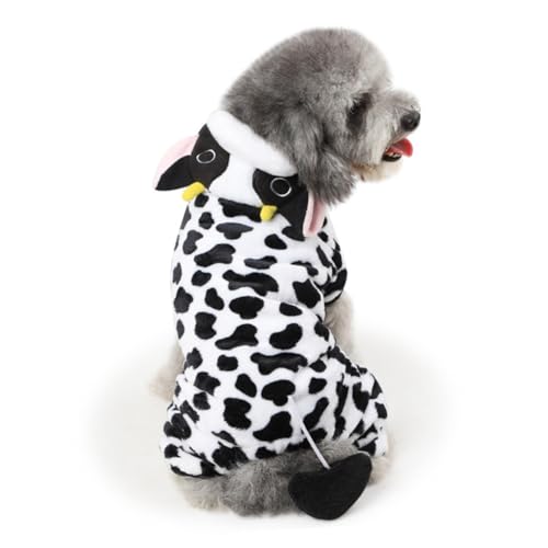 Disfraz para perro pequeño diseño de vaca cálido y cómodo