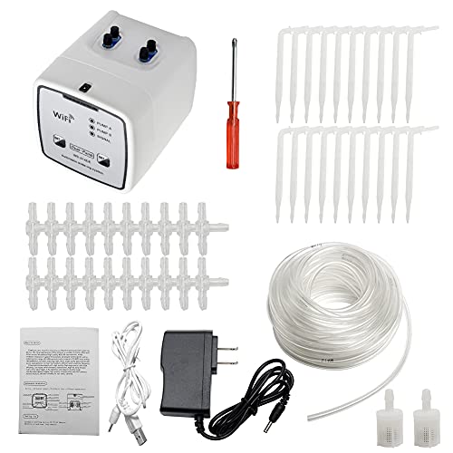 CXOYLL Houseplants Automatic Timing Watering System, WiFi Connection App Control Smart Watering Device Drip Irrigation Kit can Support 20 Potted Plants, Battery & USB Charging Powered (White)