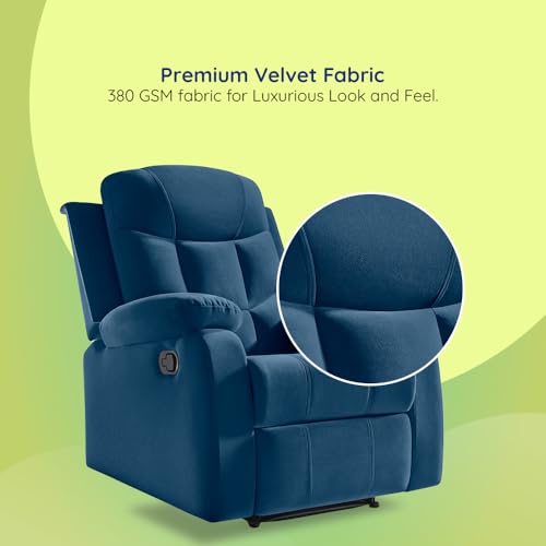 Image of Sleepyhead RX5 Ultra Designed by Duroflex - Single Seater Velvet Fabric Manual Recliner |3-Position Comfort | Zig Zag Spring, Solid Wood Frame |Ergonomic High-Back Lumbar Support - Classic Blue