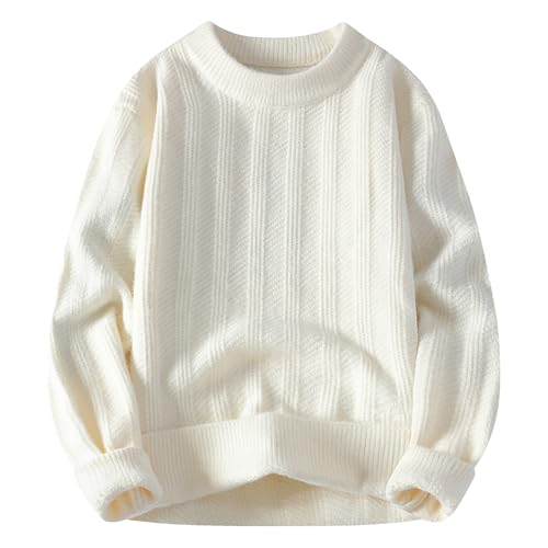 Men's Vintage Grandpa Sweaters Solid Color Crewneck Knitted Pullover Sweaters Comfortable Thick Ribbed Tops Streetwear