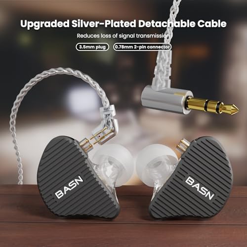 Image of BASN Mix-PD in Ear Monitor,1Planar Driver + 1Dynamic Driver HiFi IEM Earphones with CNC Crafted Metal Cover, Wired 0.78mm 2-Pin Silver Plated Detachable Cable for Musicians (Black)