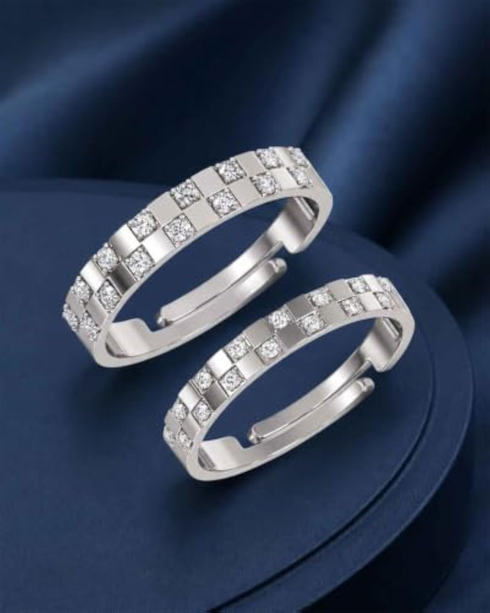 925 Sterling Silver Adjustable Chessboard Couple Ring