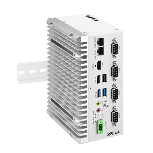 ROUAFWIT Mini PC Industrial Fanless Embedded Computer J6412 Dual LAN 4COM 4USB 4K Dual Display Auto Power On DDR4 8G RAM 256G SSD