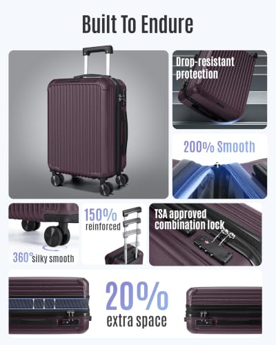 Image of LIGHT FLIGHT Carry On Luggage 22x14x9 Airline Approved, Lilac | Airline Approved, Hard Shell with Wheels, Expandable Hardside, Lightweight, TSA Lock