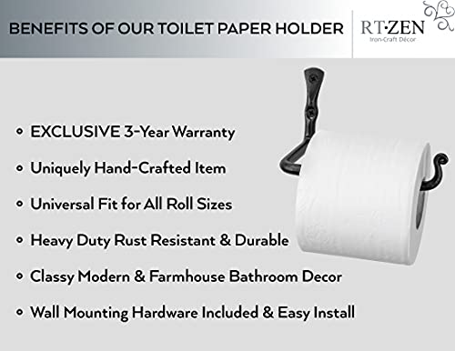 Rtzen Bathroom Toilet Paper Holder - Handcrafted Rustic Wrought Iron Wall Decor Toilet Roll Holder - Black Matte Wall Mount Toilet Paper Bar For Modern Farmhouse Bathroom Decor #TOP1
