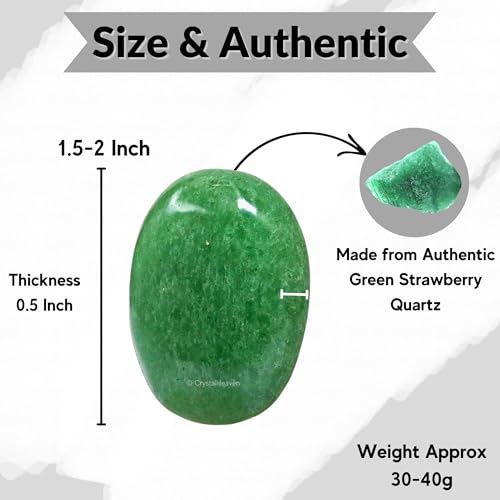 Image of Green Strawberry Quartz Crystal Palm Pebbles Stones for Anxiety Stress Relief Massage - AAA Grade Original Healing Gemstone Agate Palm Stone for Yoga Meditation Spiritual Reiki Feng Shui