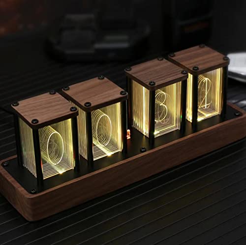 Nixie Tube Clock Digital Alarm Clock, Walnut Rgb Desk Clock For Bedroom,Diy Led Imitation Nixie Tube Clock (8.5 X2.36 X2.95 Inch - A Retro Gift To Decorate Your Desk #TOP1