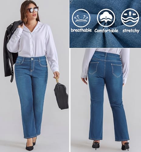 Hanna Nikole Women's Plus Size Wide Flared Jeans High Waisted Stretchy Bell Bottom Denim Jeans (Standard and Plus)