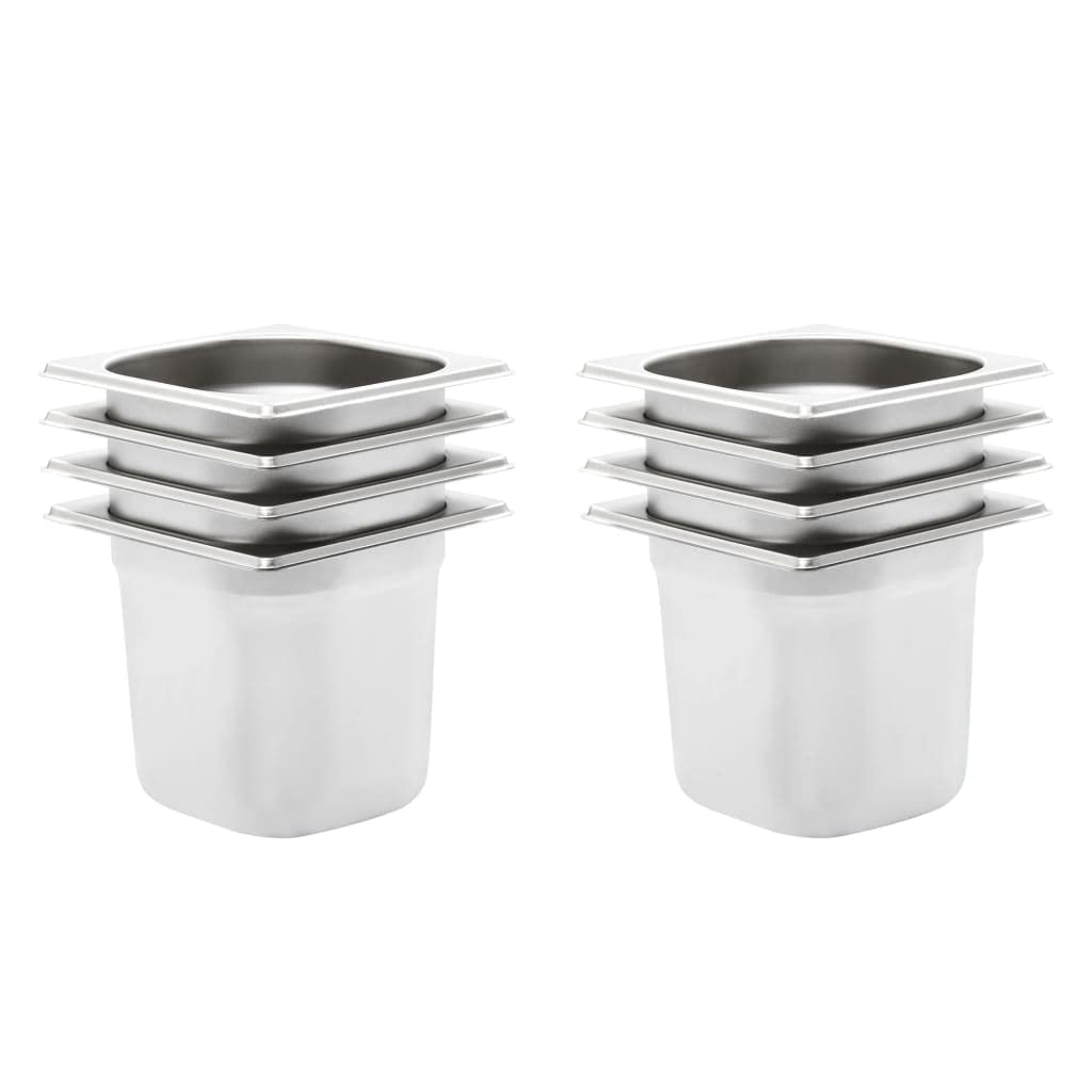 Bandejas Gastronorm 8 Unidades GN 1/6 150 mm Acero Inoxidable Plateado,50908