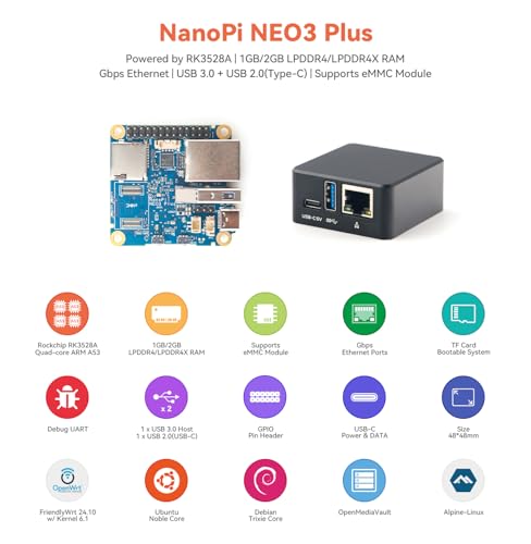 Image of WayPonDEV FriendlyElec NanoPi Neo3 Plus Mini Router,RK3528A Quad-Core Single Board Computer,1GB DDR4 RAM, Gbps /USB 3.0&USB-C, Support FriendlyWrt /Ubuntu /Debian for NAS /IoT Gateway (Bare Board, 2GB)